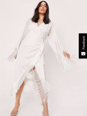 Bride wrap Ivory Fringe Wrap Midi Dress